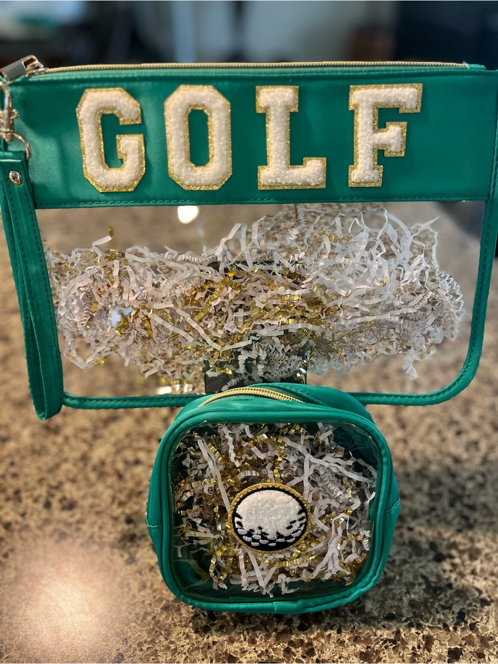 Green 'GOLF' Clear Pouch Set